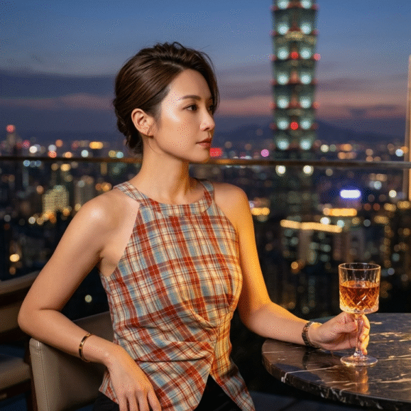 Retro Halter Neck Plaid Slim Fit Top <i class="fa-regular fa-pen-to-square" style="color: #FFD43B;"></i>