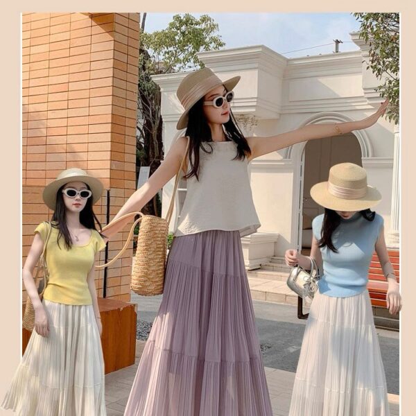 Drapey Mesh Pleated Long Skirt <i class="fa-regular fa-pen-to-square" style="color: #FFD43B;"></i>